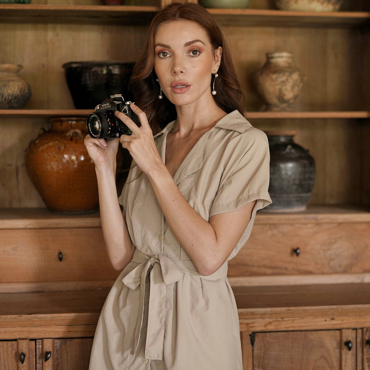 Lunelle Safari Beige Linen Dress