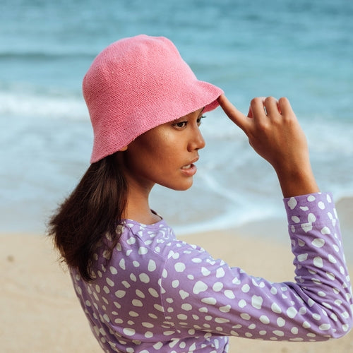 ROSÉ Crochet Bucket Hat, Handcrafted Cotton Pink