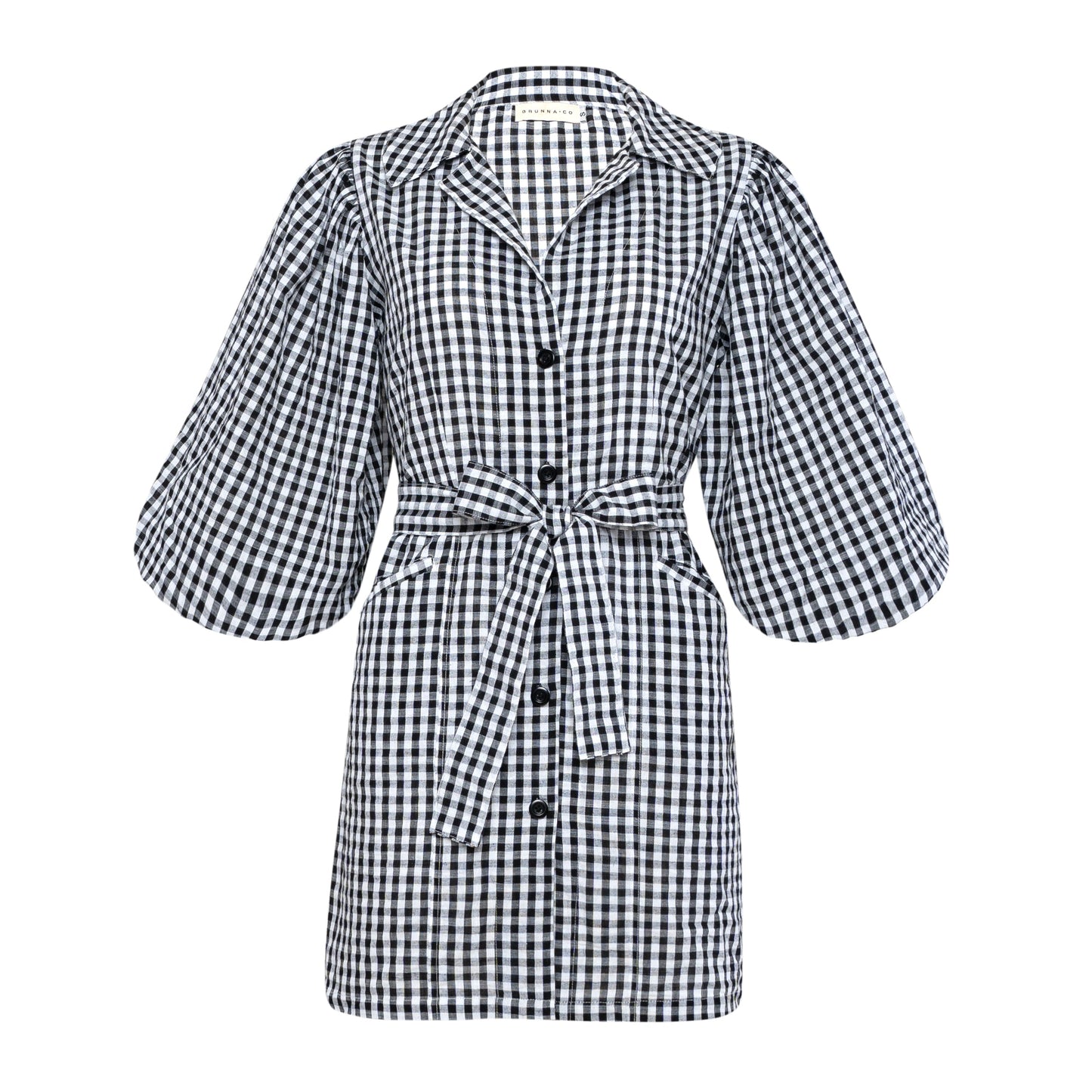Maelys Gingham Black and White Cotton Mini Dress