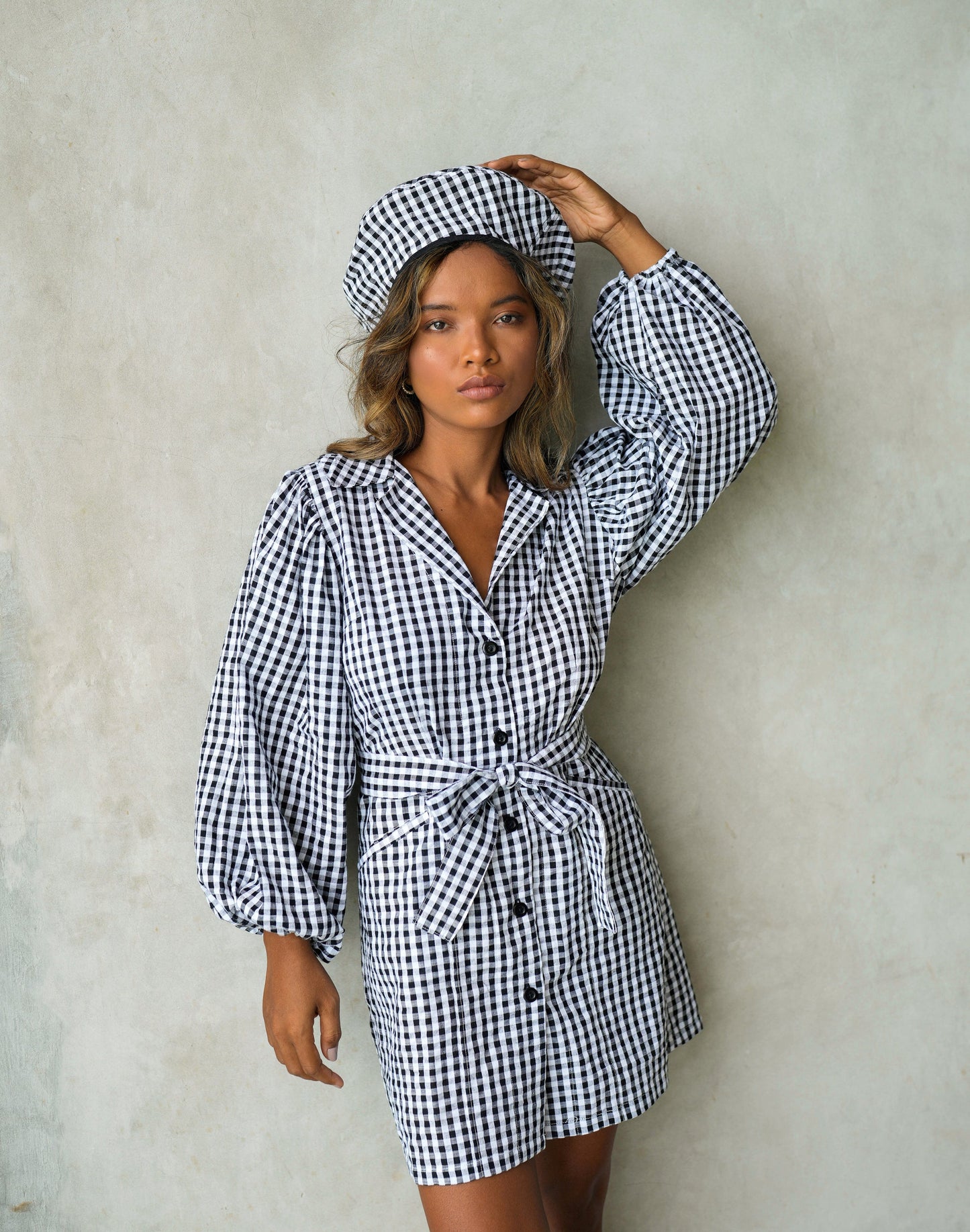 Maelys Gingham Black and White Cotton Mini Dress