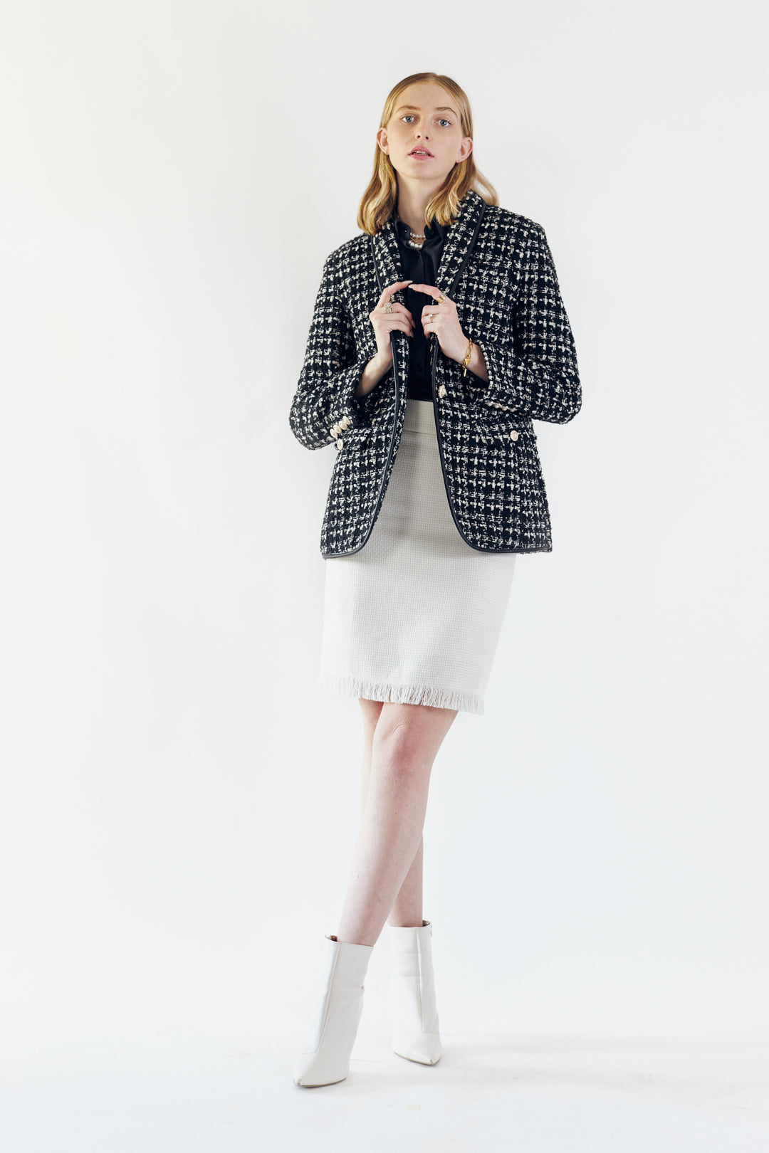 Power Woman- White Tweed Skirt