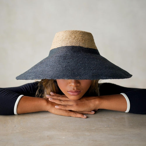 ZELDA Duo Jute Wide-Brim Hat, Natural & Black