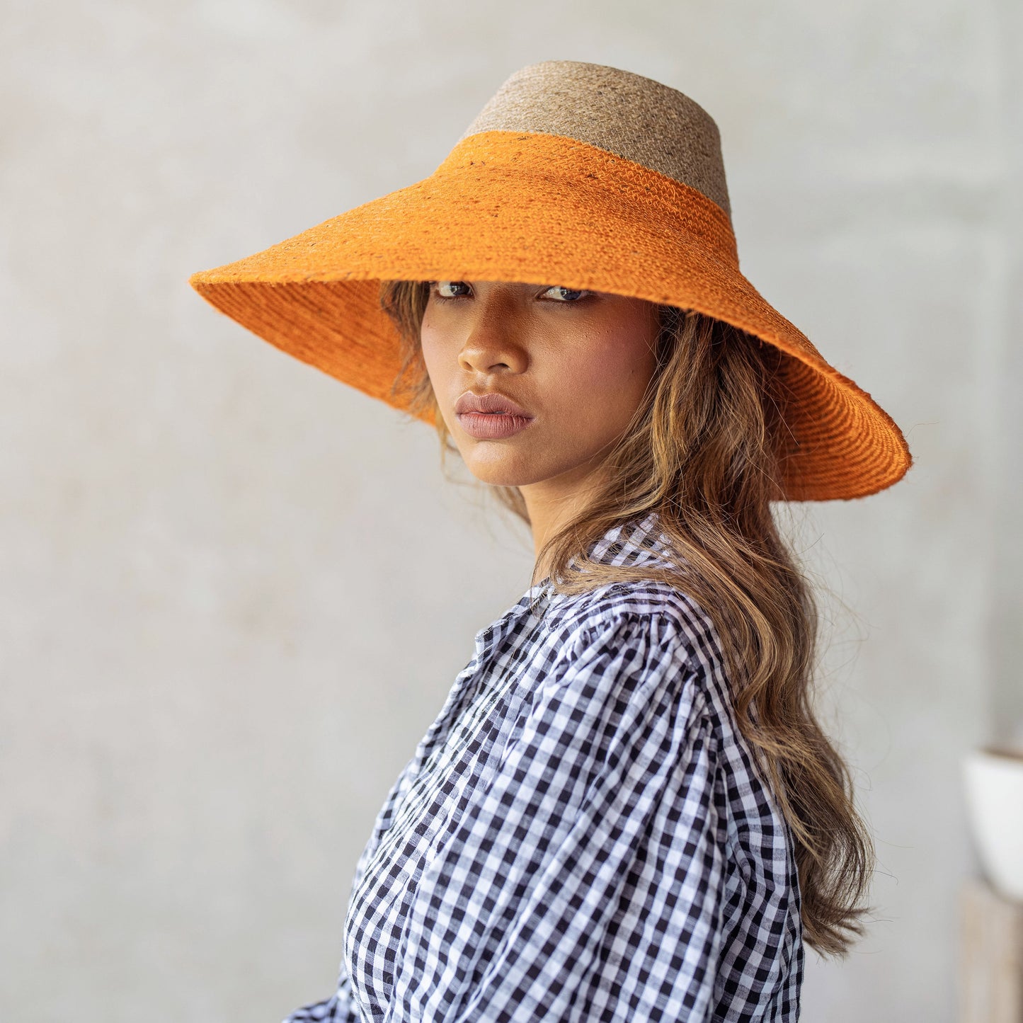 ZELDA Duo Jute Wide-Brim Hat, Tangerine Orange
