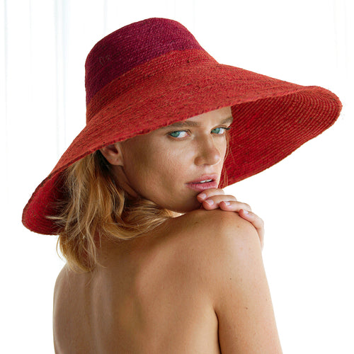 ZELDA Duo Jute Wide-Brim Hat, Red & Maroon
