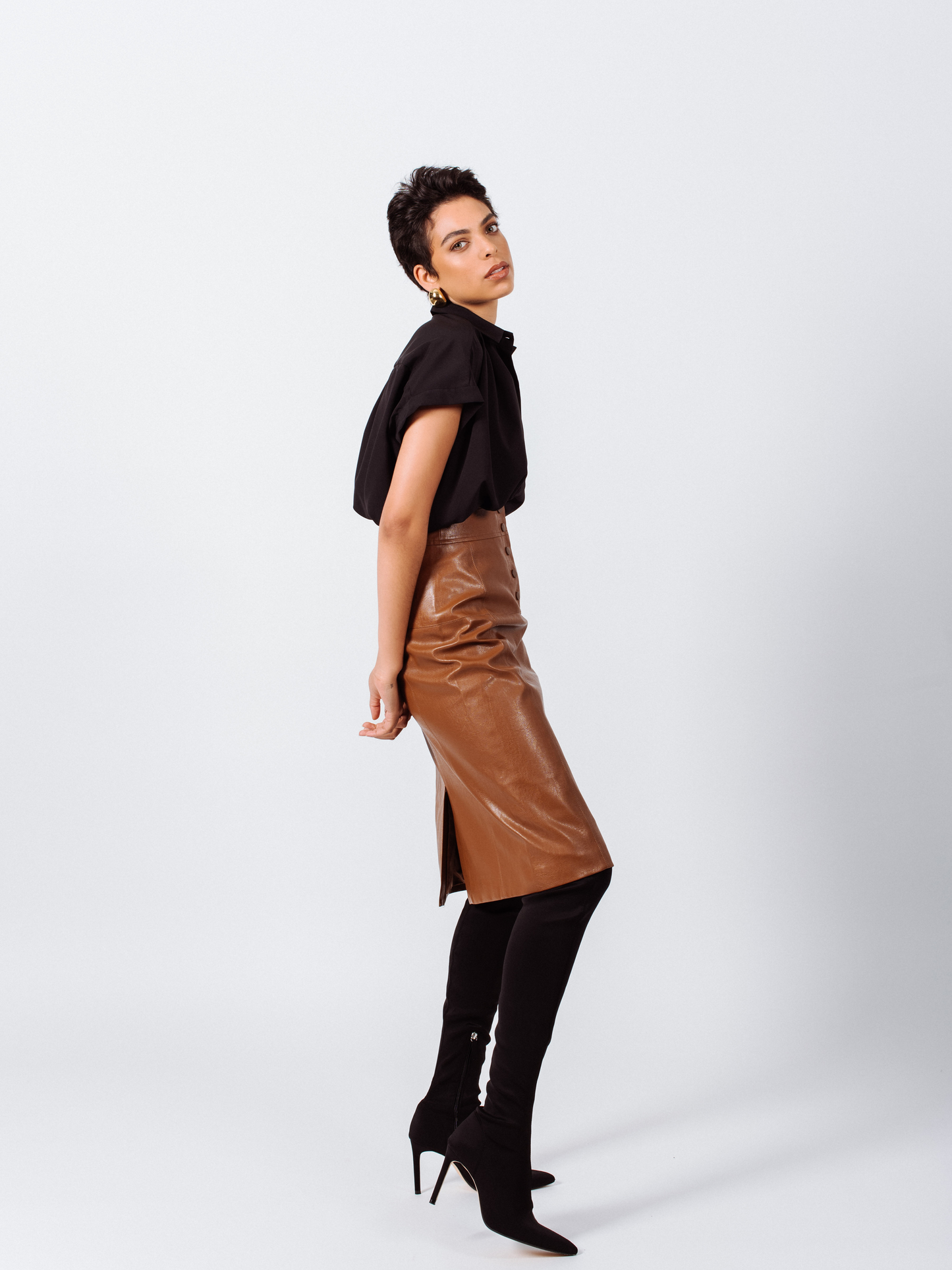 Élise Dark Hazel Leather Skirt