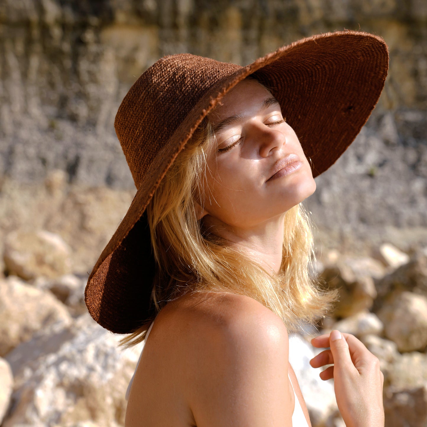 ZELDA Duo Jute Wide-Brim Hat, Burnt Sienna