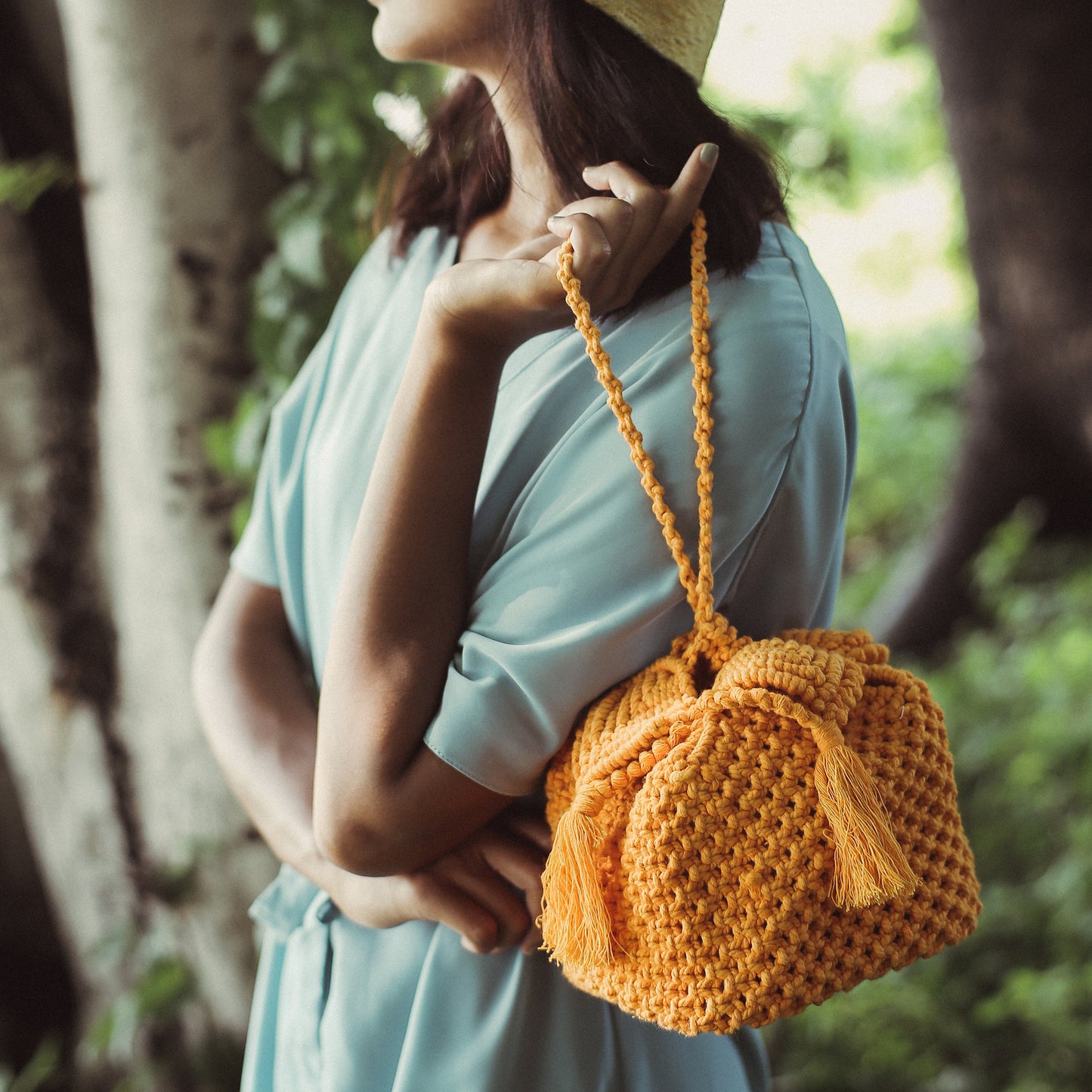 BLOSSOM Macrame Box Bag, Tangerina