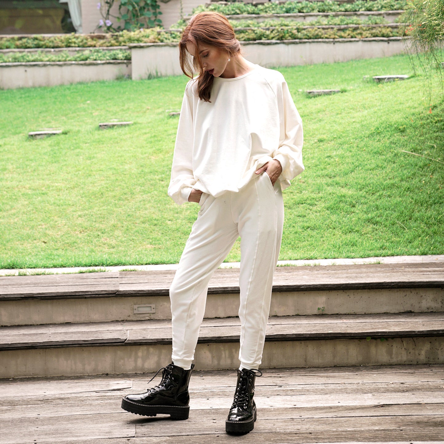 Elowen Off-White Oversized Bamboo Fleece Joggers