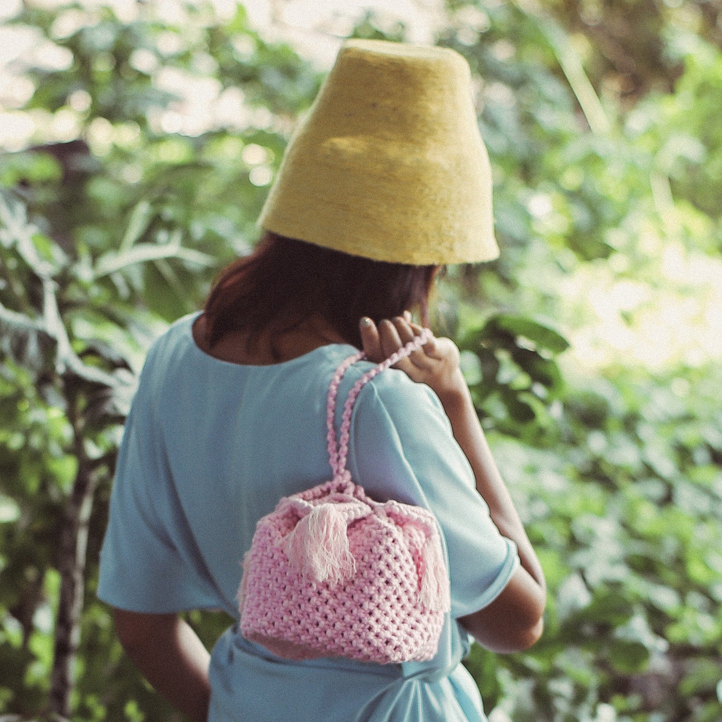 BLOSSOM Macrame Box Bag, Peony Pink