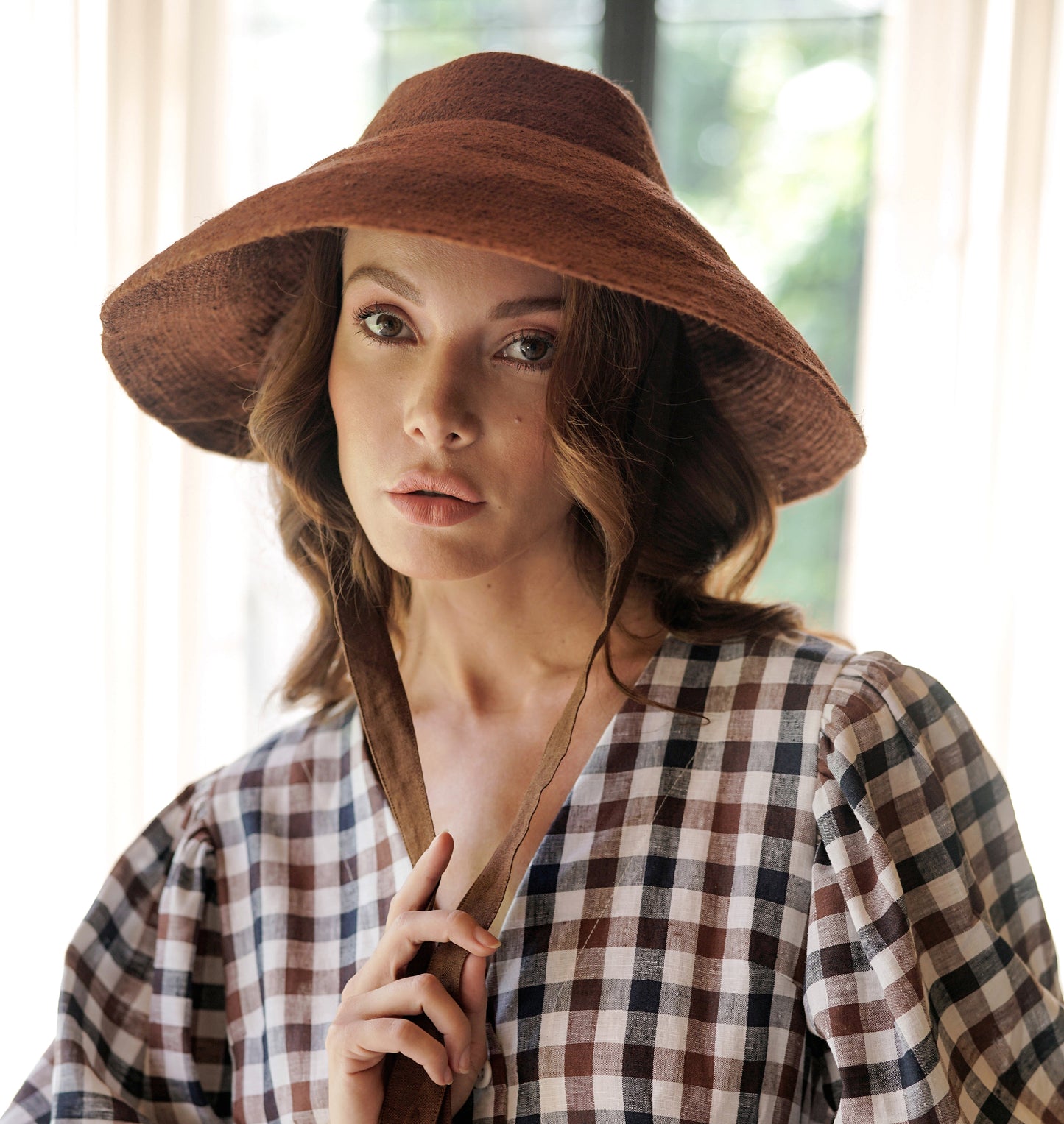 NYRA Burnt Sienna Wide Brim Jute Hat