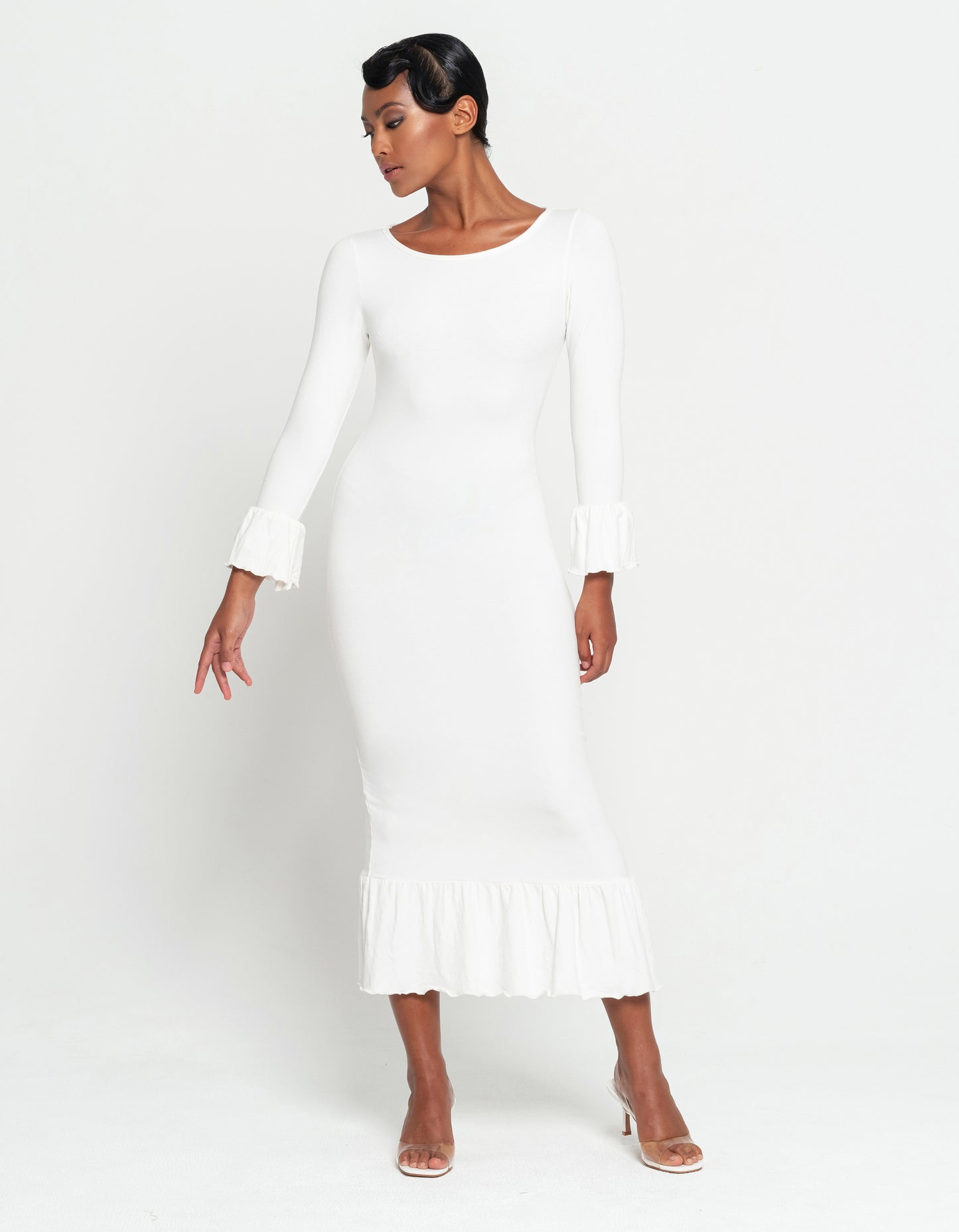 Camélia White Ribbed Viscose Midi Dress