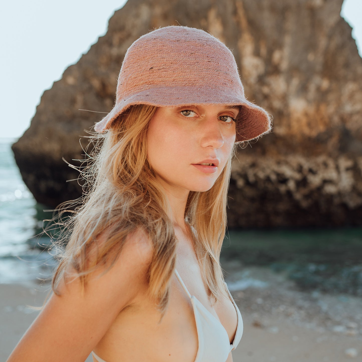 LYRA Textured Safari Hat, Rose Dust