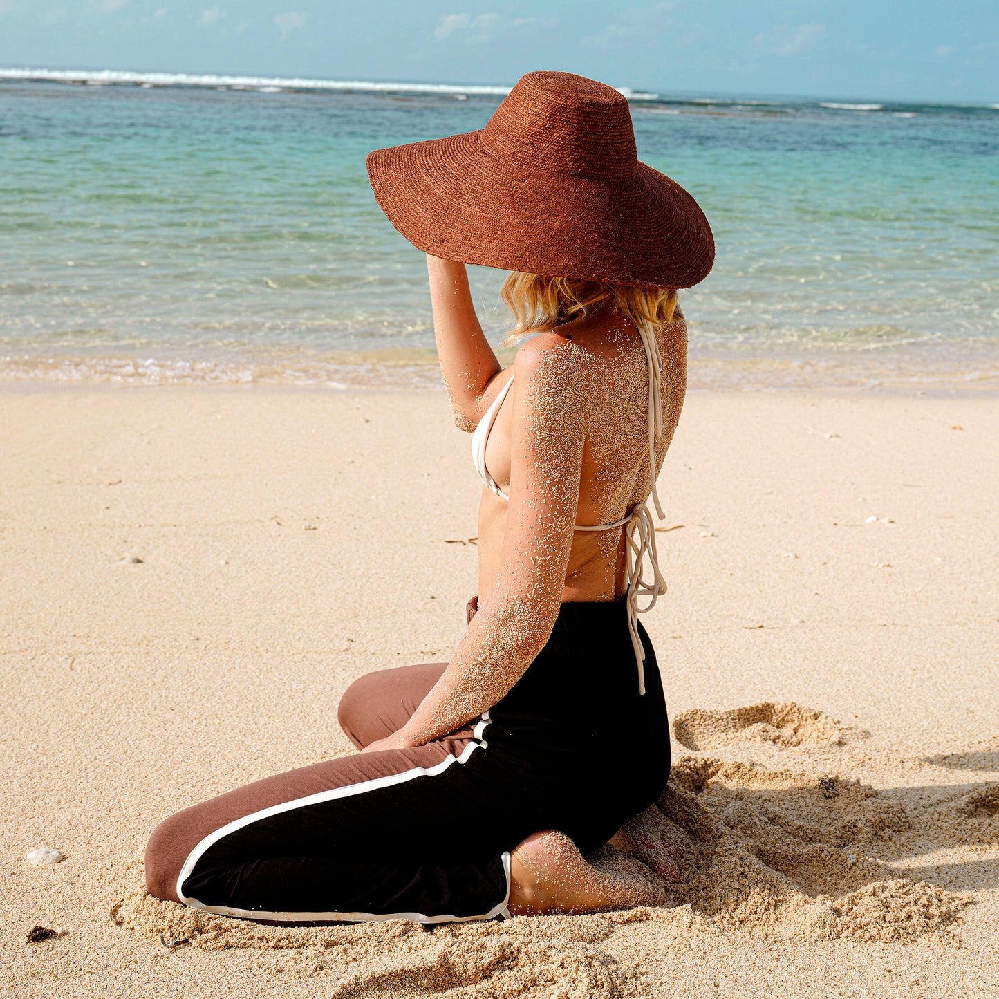 ZELDA Duo Jute Wide-Brim Hat, Burnt Sienna