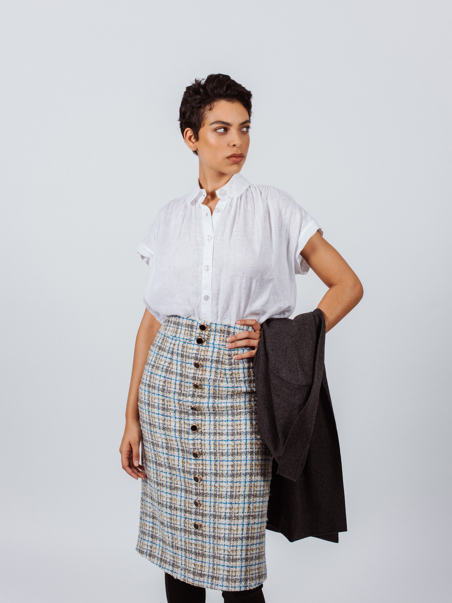 Amélie Gold-Blue Tweed Skirt