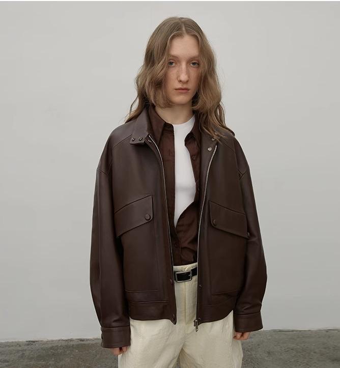 Lysandra Brown Leather Moto Jacket