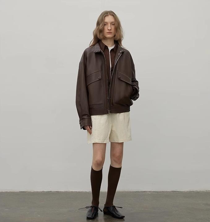 Lysandra Brown Leather Moto Jacket