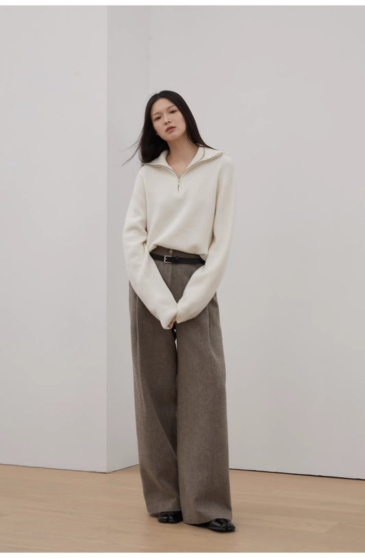 Éloane Merino Wool Zipper Turtleneck Sweater