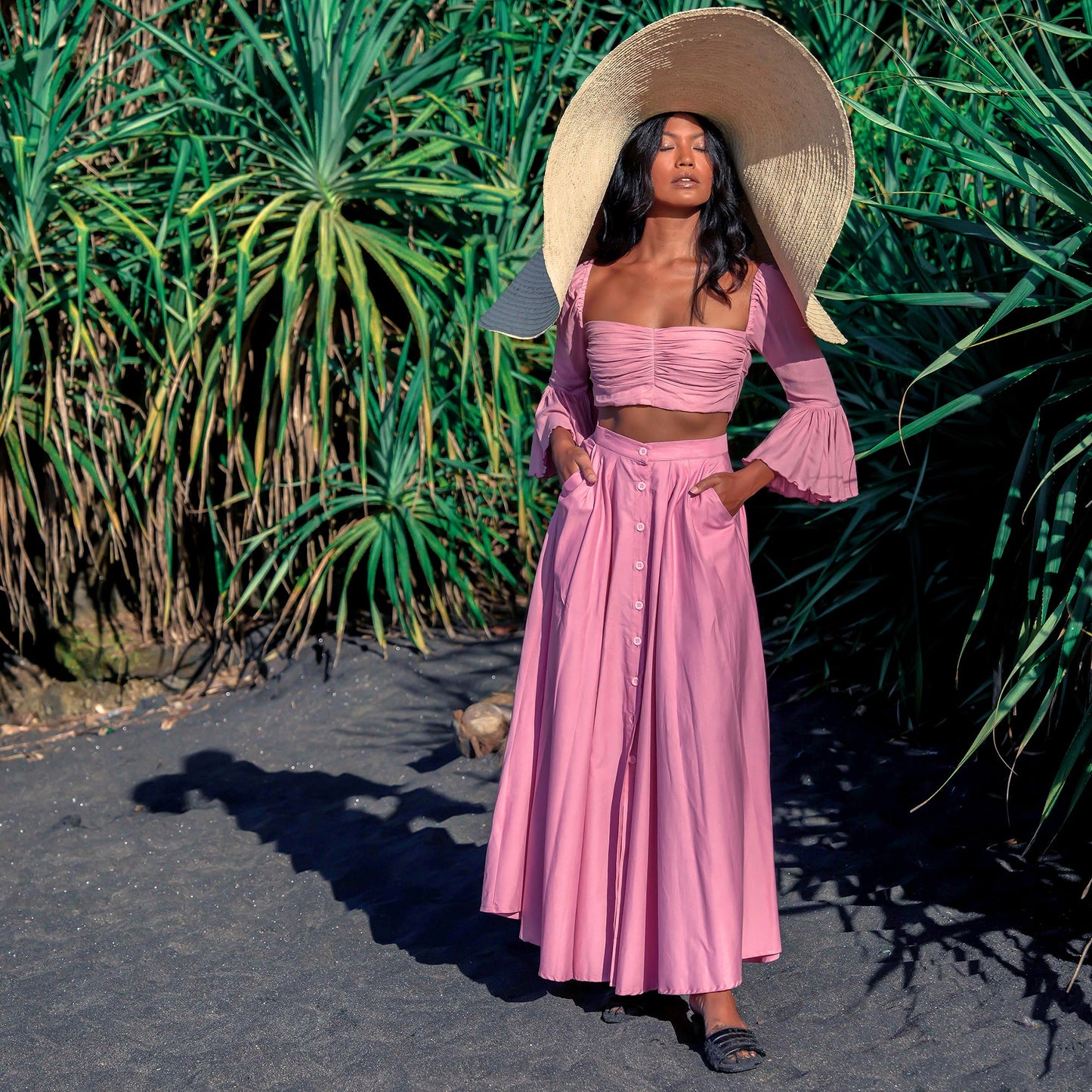 Aurea Blush Pink Bamboo Maxi Skirt