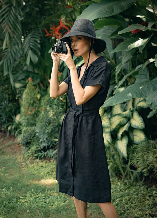 Lunelle Safari Black Linen Dress