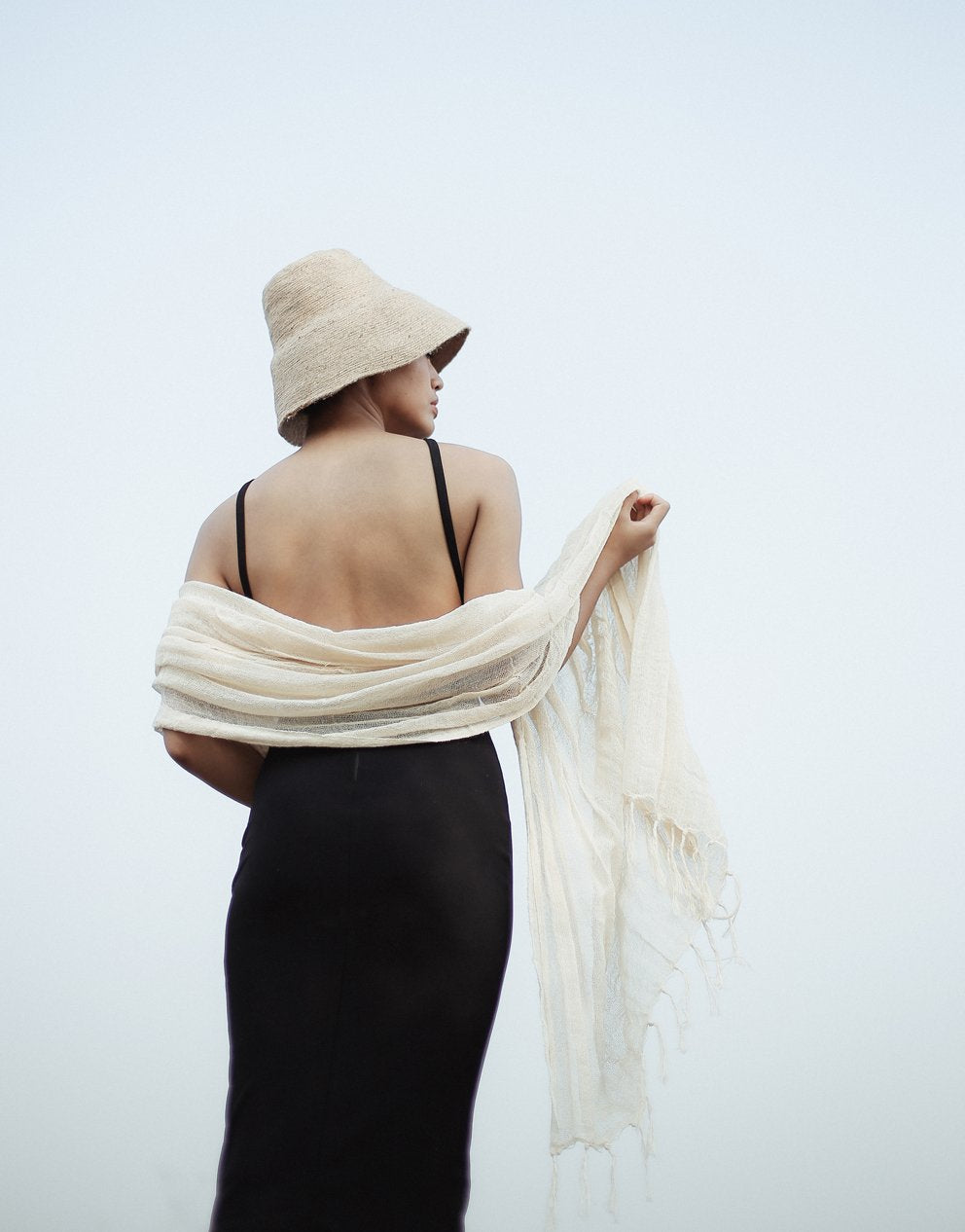 ALBA Hand-loomed Cotton Scarf in Natural Ivory
