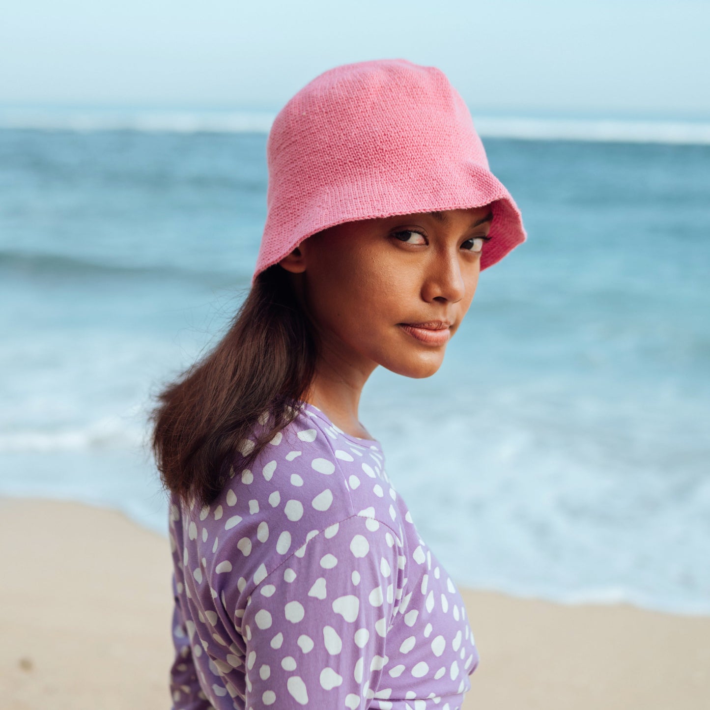 ROSÉ Crochet Bucket Hat, Handcrafted Cotton Pink