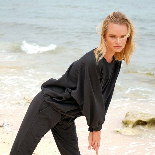Halora Black Bamboo Fleece Oversized Sweater