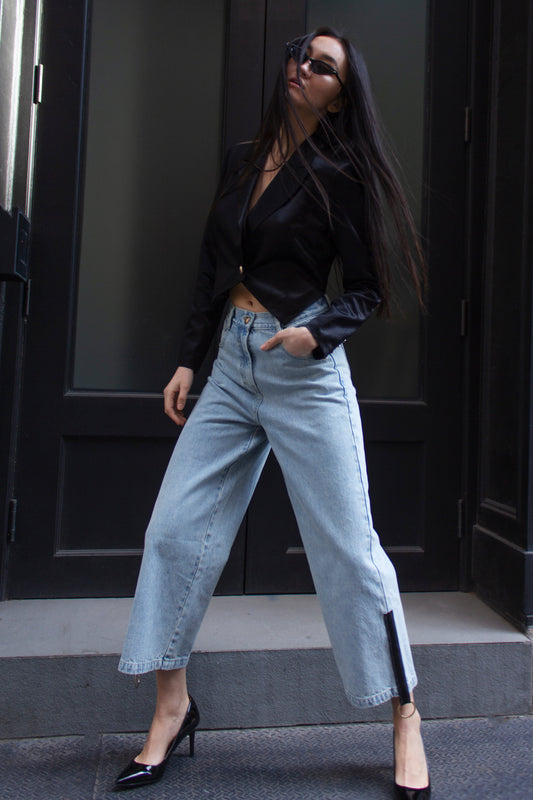 Alba Straight-Leg Cotton Jeans with Side Zipper
