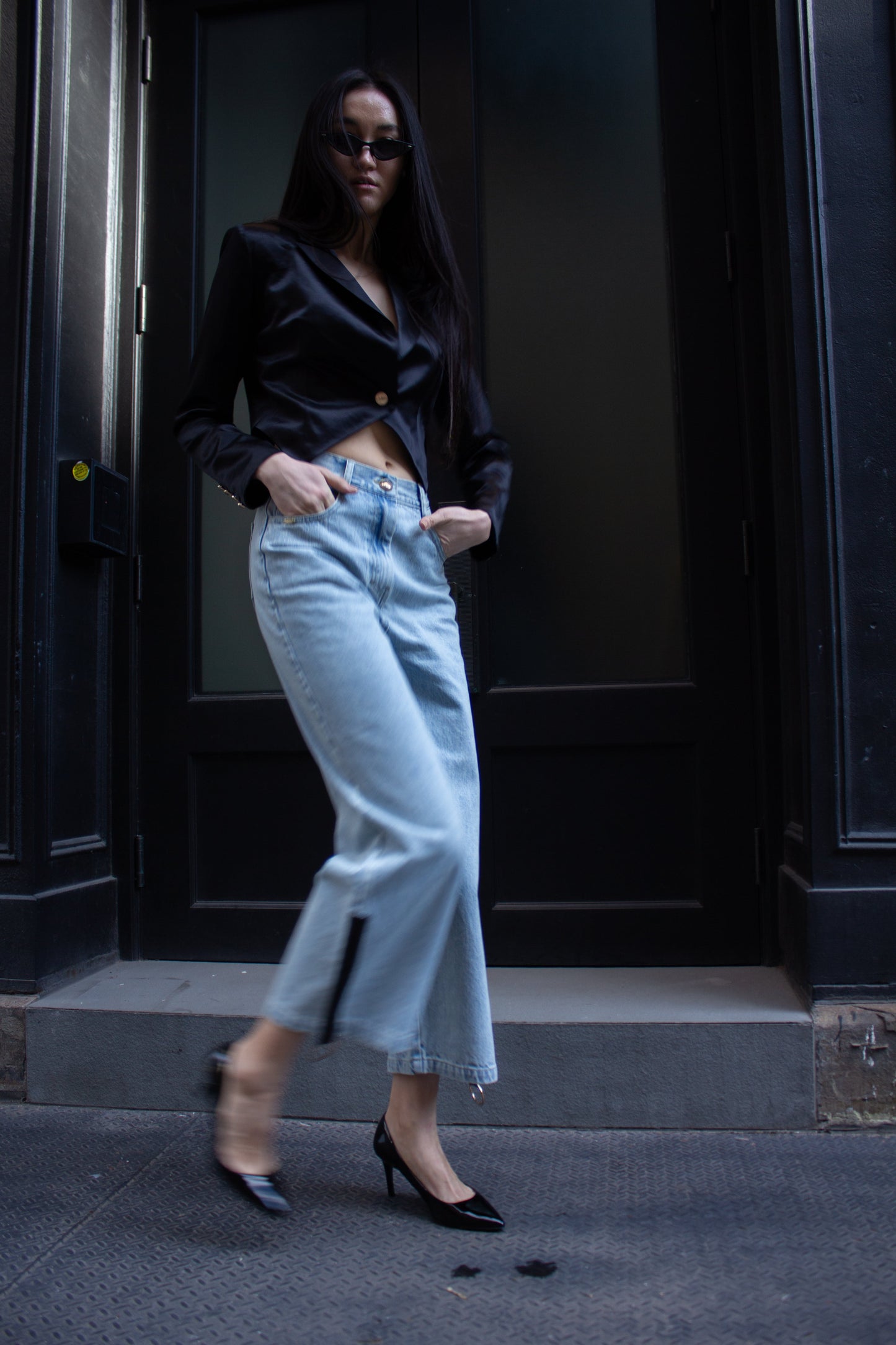 Alba Straight-Leg Cotton Jeans with Side Zipper