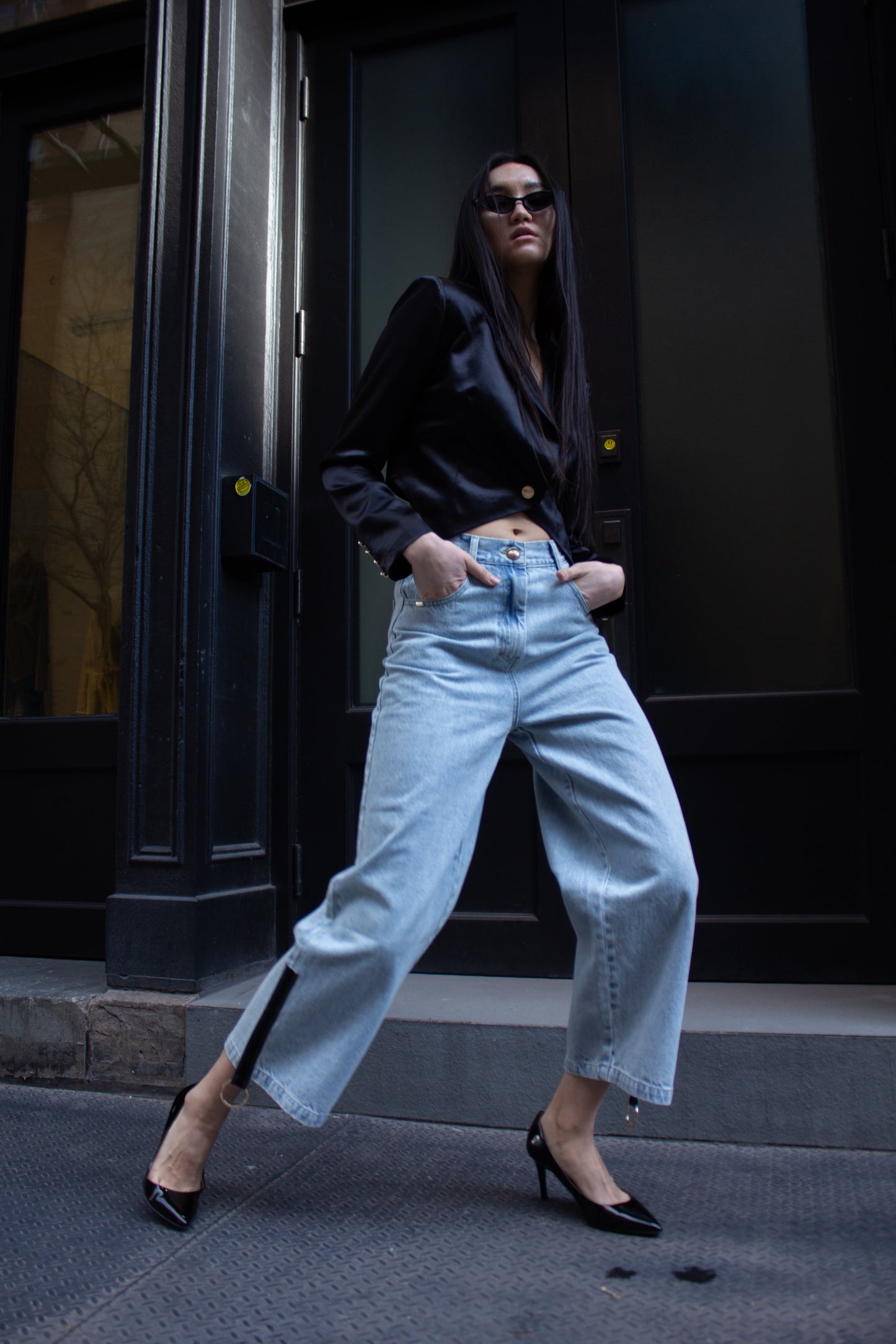 Alba Straight-Leg Cotton Jeans with Side Zipper