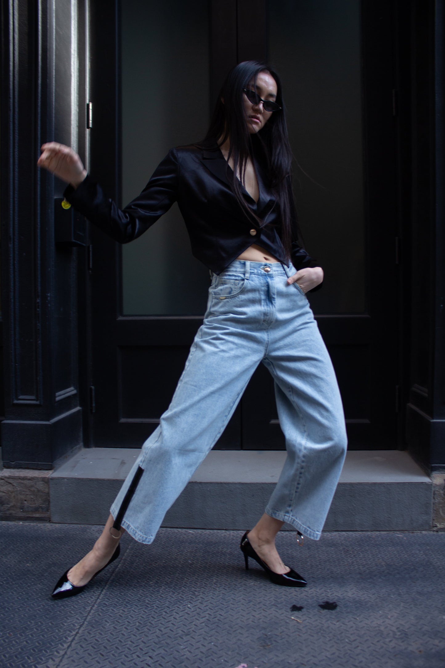 Alba Straight-Leg Cotton Jeans with Side Zipper