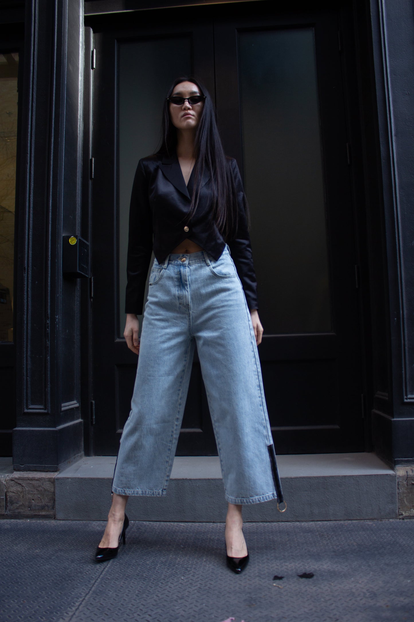 Alba Straight-Leg Cotton Jeans with Side Zipper