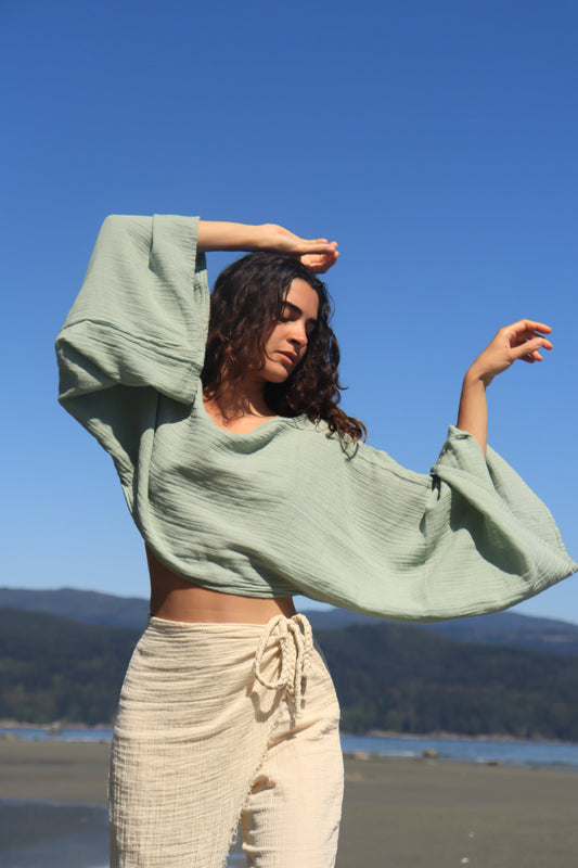 Isla Organic Cotton Long Sleeve Crop Top
