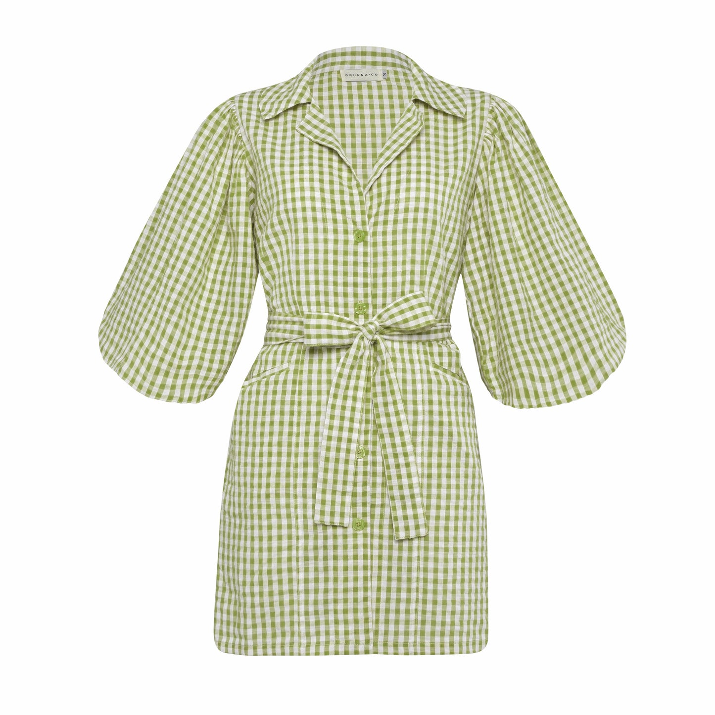 Maelys Gingham Olive Green Cotton Mini Dress