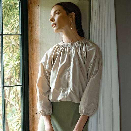 Nuvia Ruffle Jacket in Sand Beige