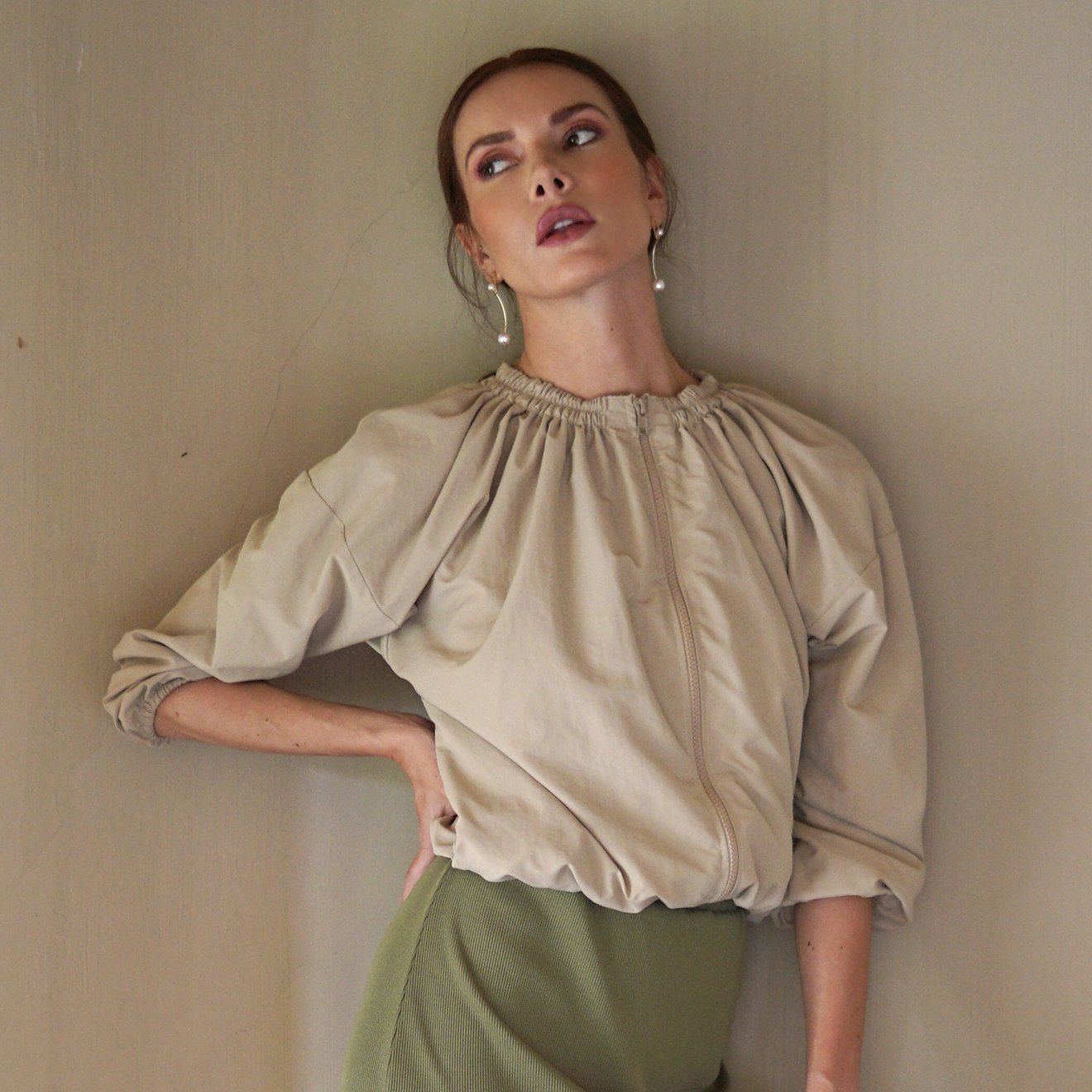Nuvia Ruffle Jacket in Sand Beige