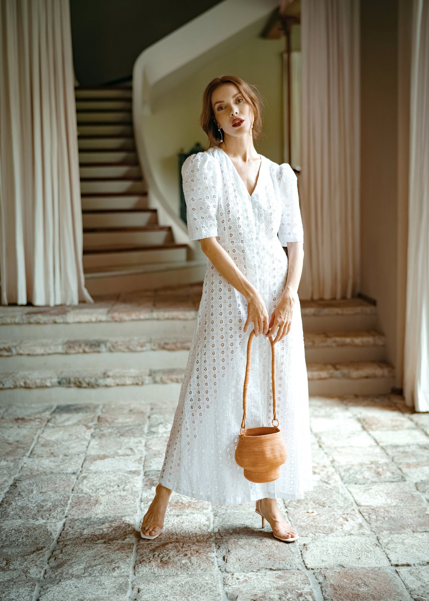 Ophira White Embroidered Cotton Maxi Dress