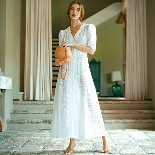 Ophira White Embroidered Cotton Maxi Dress