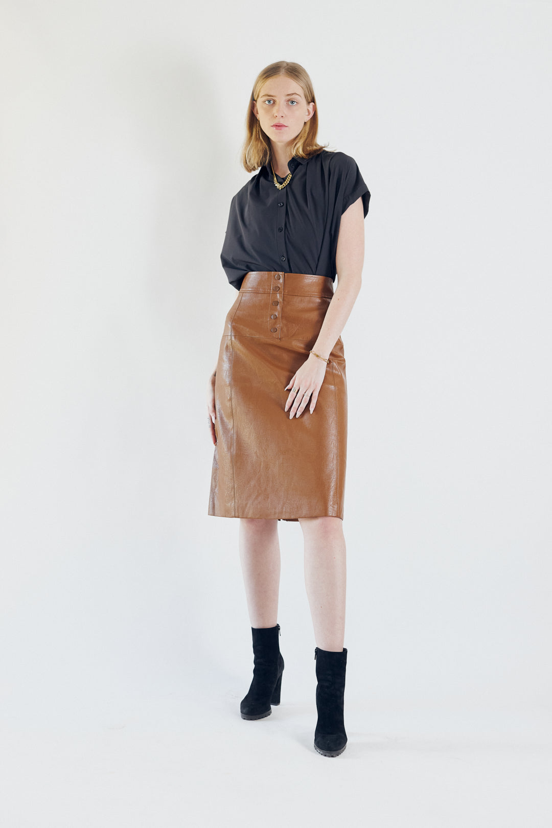 Élise Dark Hazel Leather Skirt