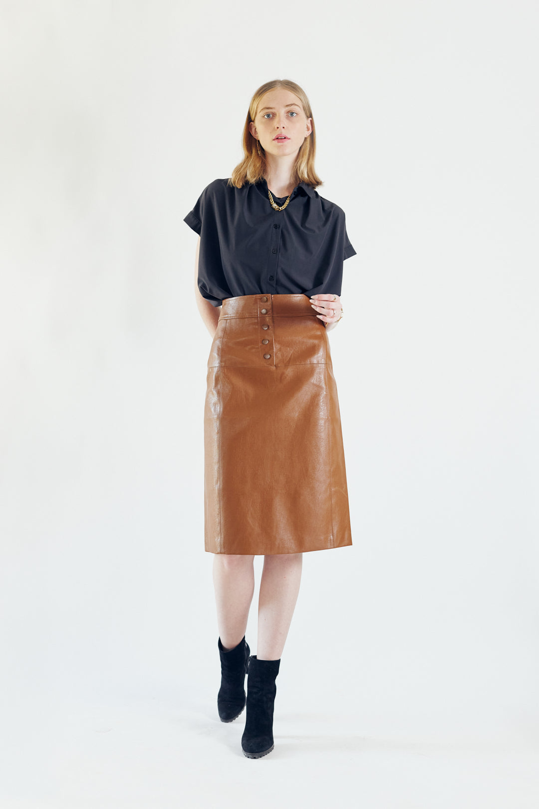 Élise Dark Hazel Leather Skirt
