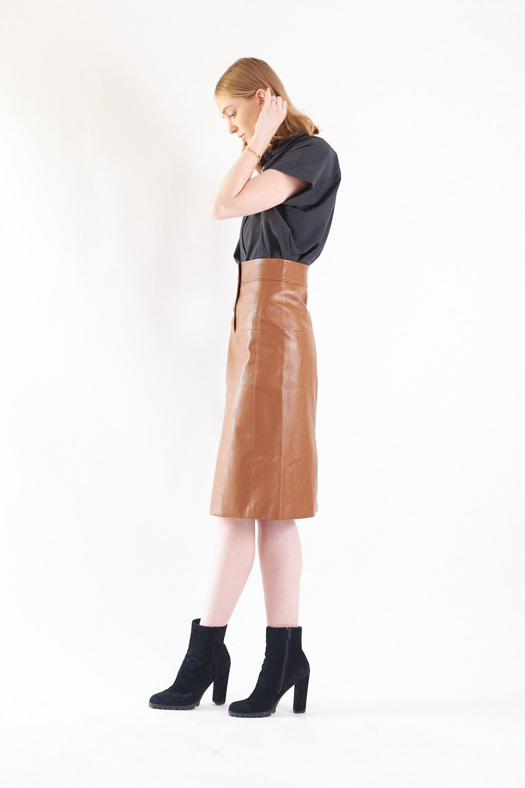 Élise Dark Hazel Leather Skirt