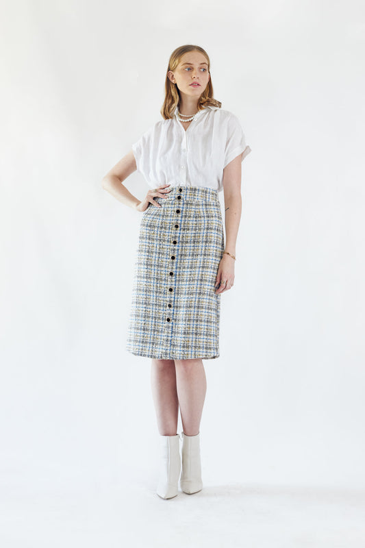 Amélie Gold-Blue Tweed Skirt