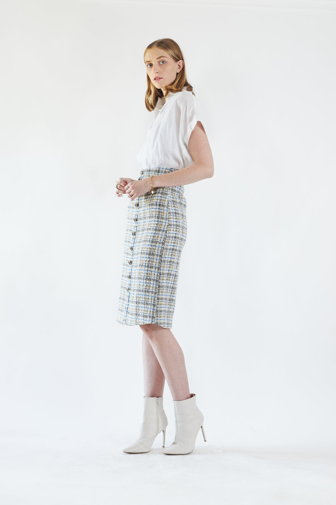 Amélie Gold-Blue Tweed Skirt