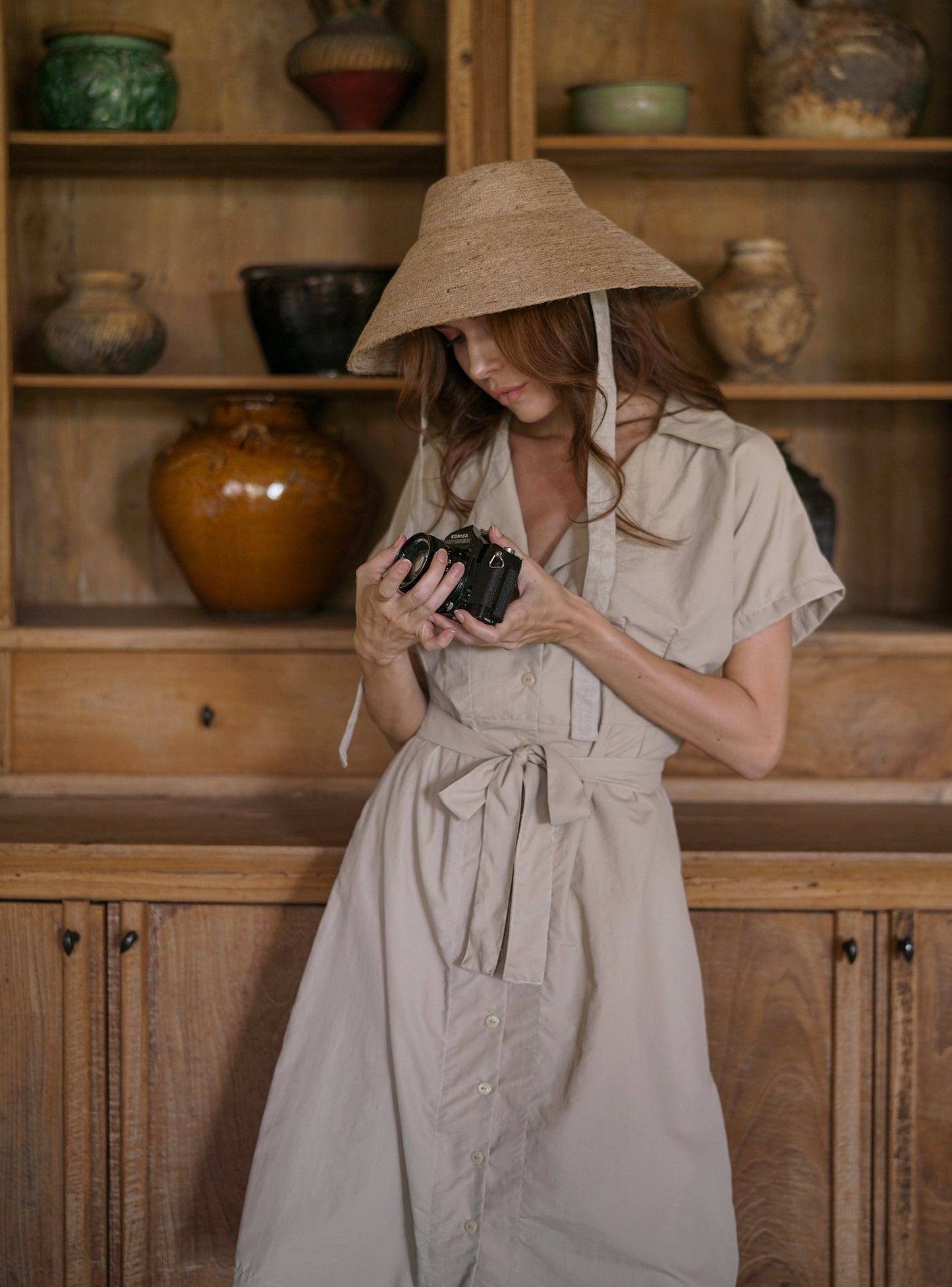 NYRA Nude Beige Wide Brim Jute Hat