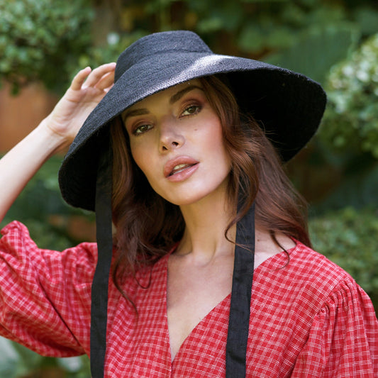 NYRA Black Wide Brim Jute Hat