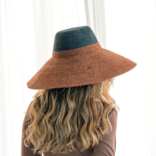 ZELDA Duo Jute Wide-Brim Hat, Sienna & Black
