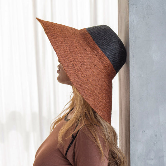ZELDA Duo Jute Wide-Brim Hat, Sienna & Black