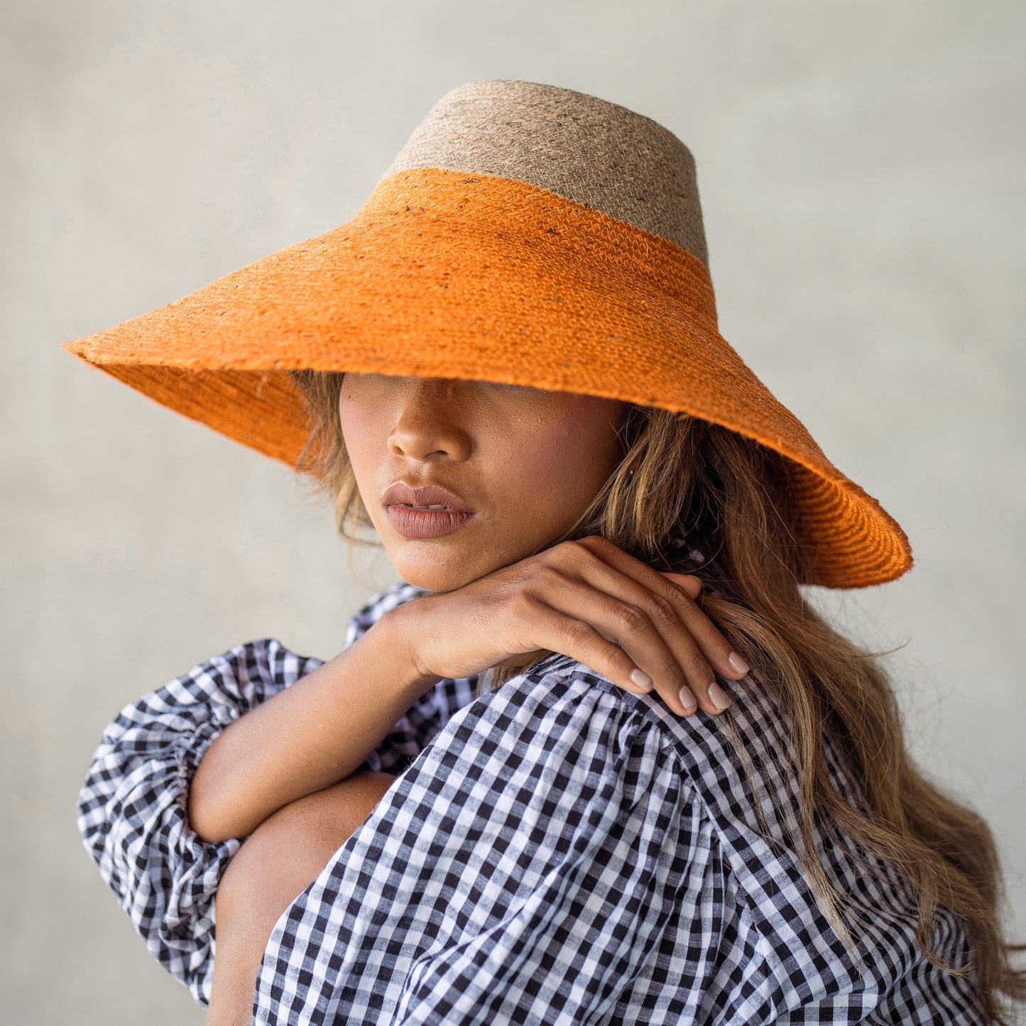 ZELDA Duo Jute Wide-Brim Hat, Tangerine Orange