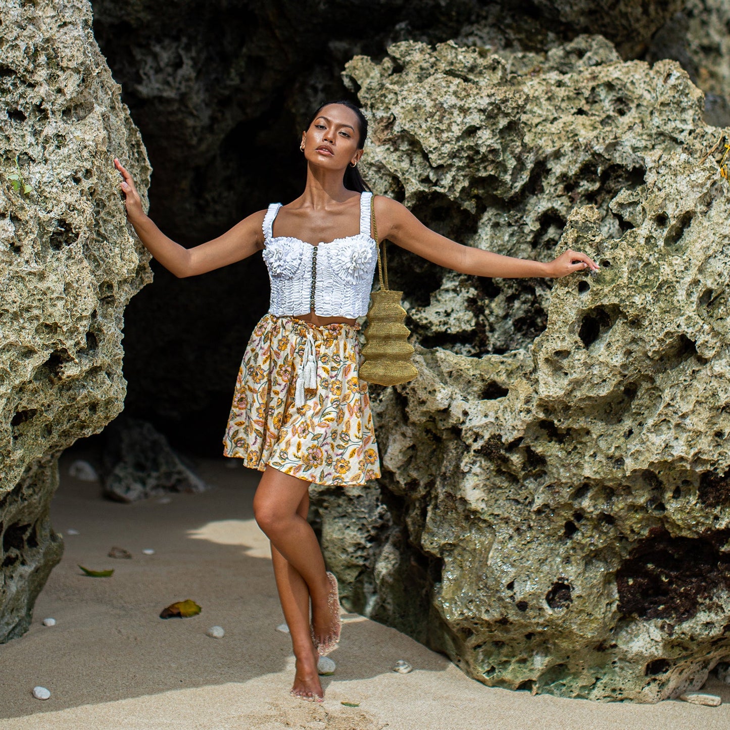 Soraya Marigold Yellow Cotton Floral Skorts