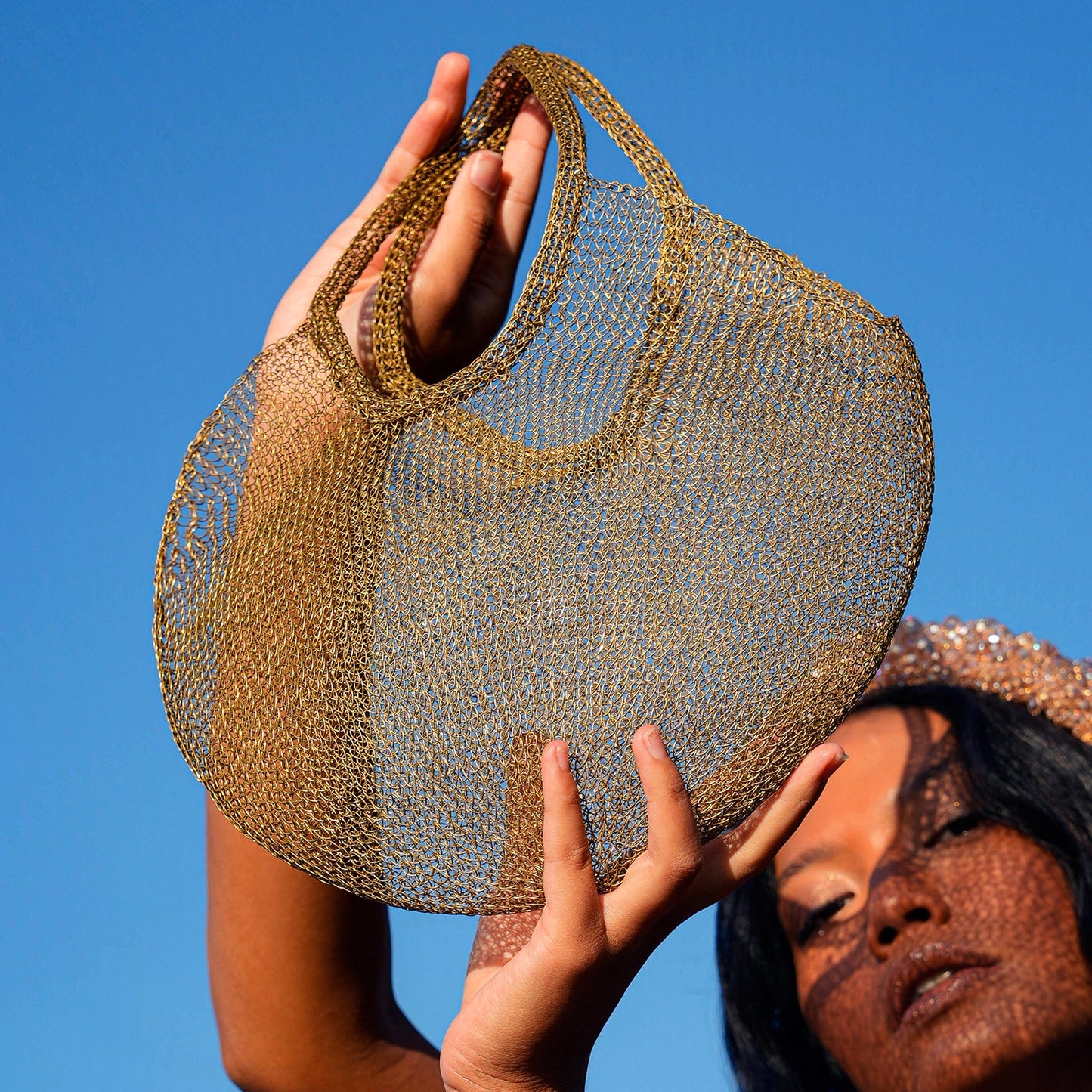 AURA Mesh Wire Dark Gold Tote Bag