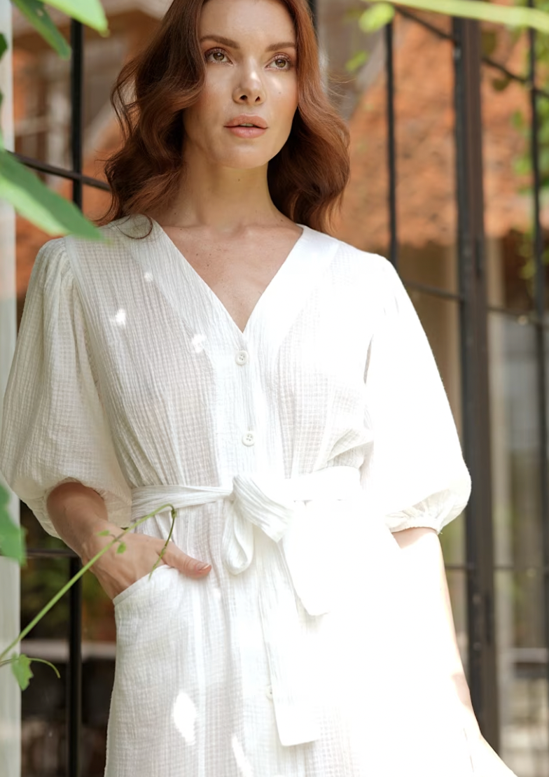 Clara Off-White Cotton Midi Dress